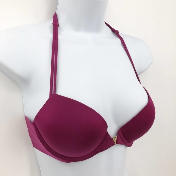Victoria's Secret Women's Push Up Bra Size 32C Berry Purple T Back Front Close - Picture 3 of 10